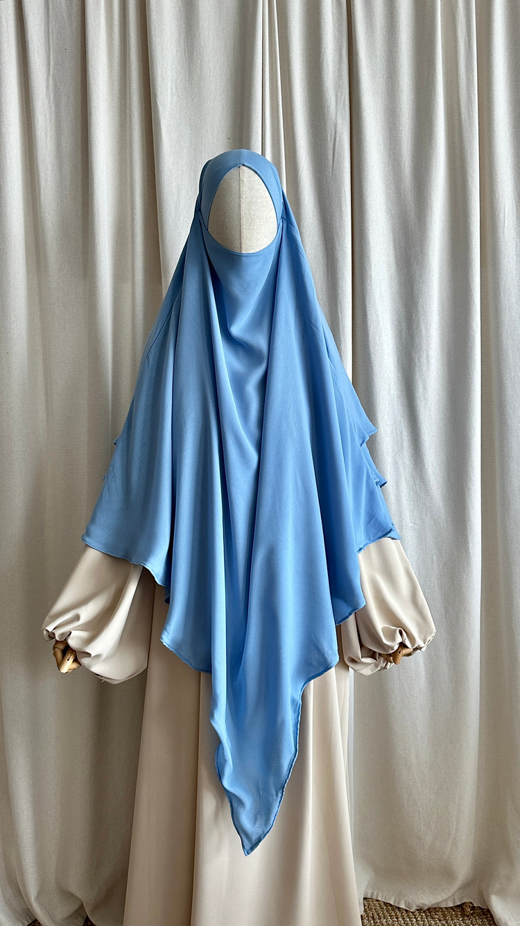 Khimaar Flowy 3 Layers Mousseline Bleu Jean - Al Mouslimate