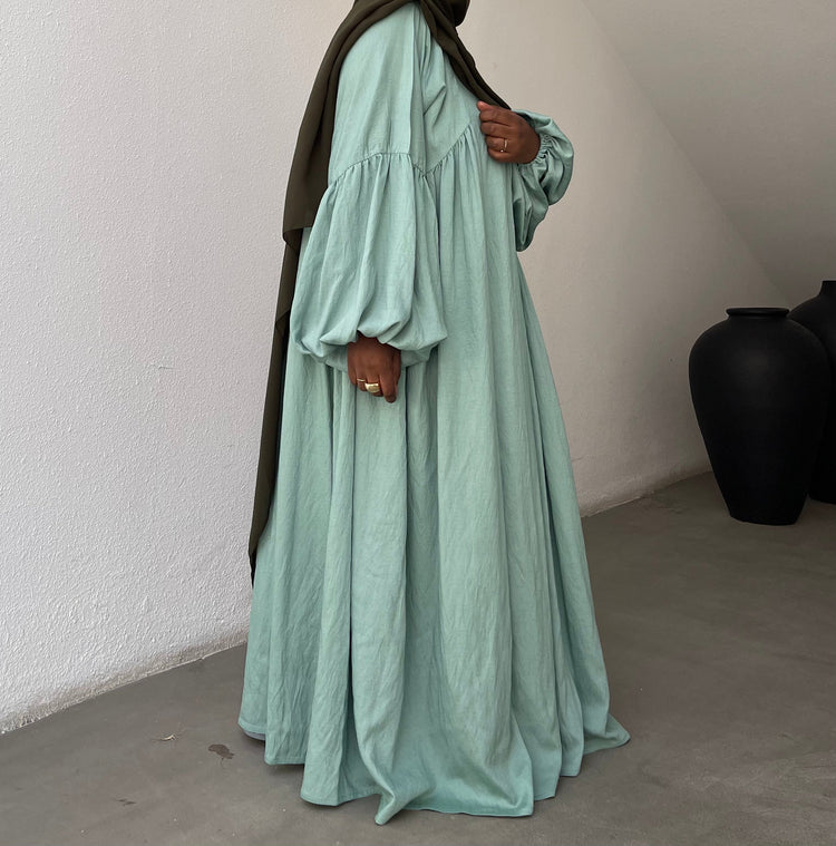 Abaya Chloé en été (linen) Mint - Faraasha Collection